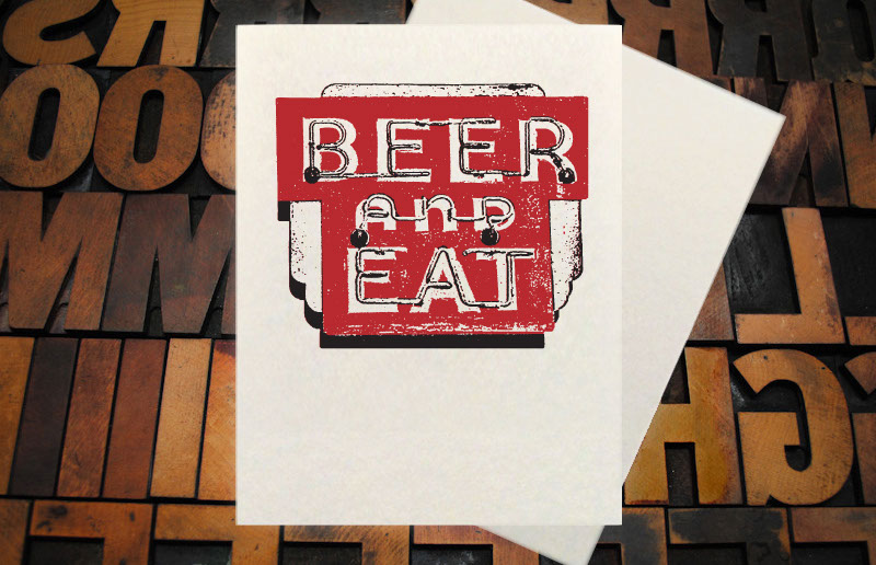 Letterpress Card with the image of an owl holding a wine glass in his foot and leaning towards the left