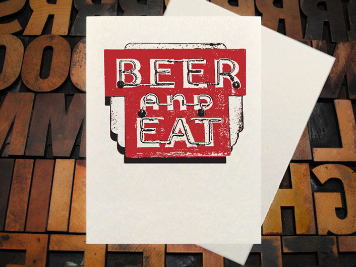 Letterpress Card with the image of an owl holding a wine glass in his foot and leaning towards the left