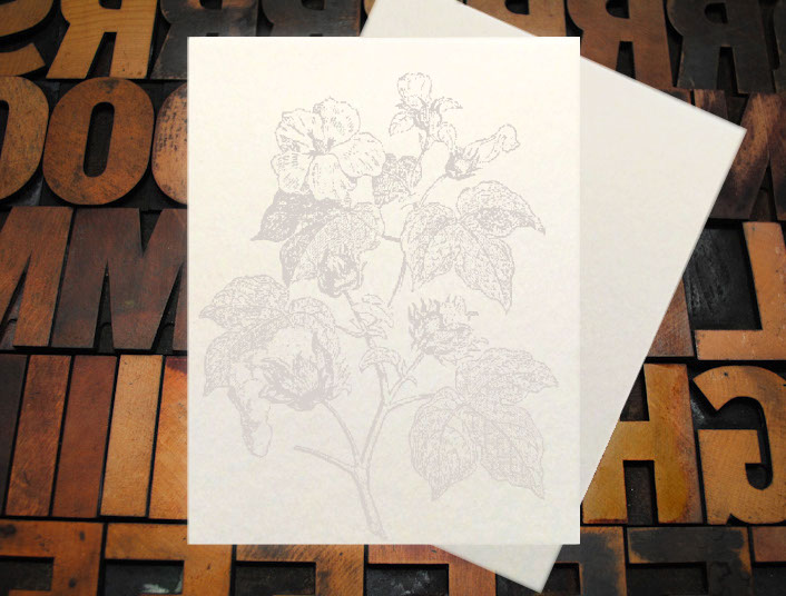 Letterpress Card with an image of a Torch, arrow, and vines