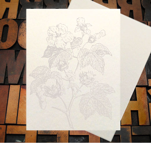 Letterpress Card with an image of a Torch, arrow, and vines