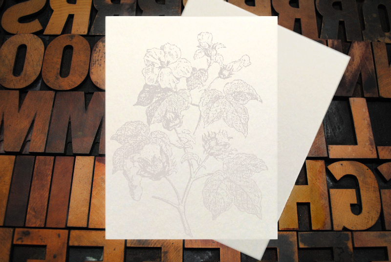 Letterpress Card with an image of a Torch, arrow, and vines