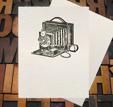 Letterpress Card with an image of an antique camera