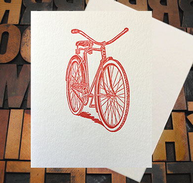 Letterpress Card with an image of a vintage beach cruiser