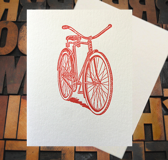 Letterpress Card with an image of a vintage beach cruiser