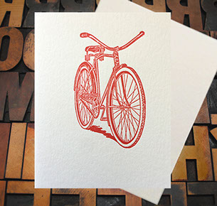 Letterpress Card with an image of a vintage beach cruiser