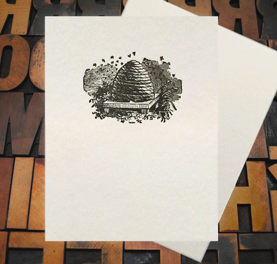 Letterpress Card with an image of a vintage bee hive