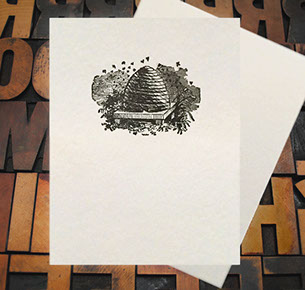 Letterpress Card with an image of a vintage bee hive