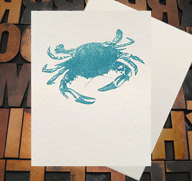 Letterpress Card with an image of a blue crab