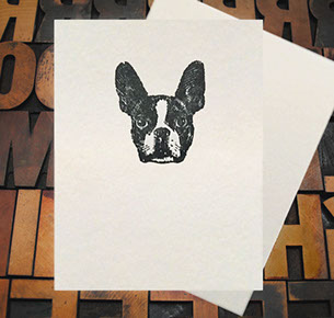 Letterpress Card with an image of a Boston Terrier head