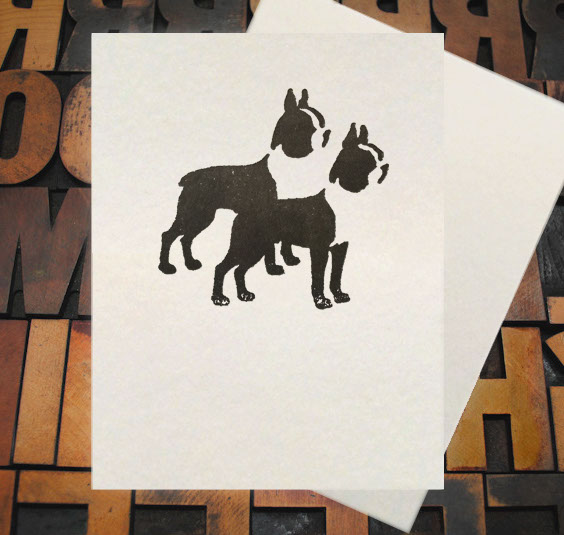 Letterpress Card with an image of two boston terriers
