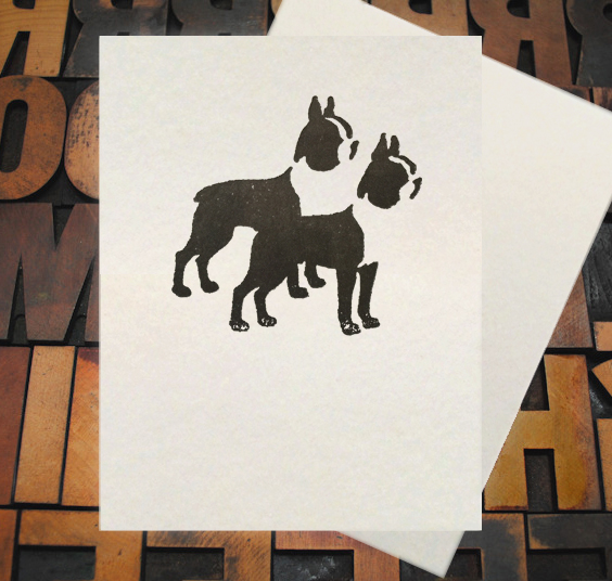 Letterpress Card with an image of two boston terriers