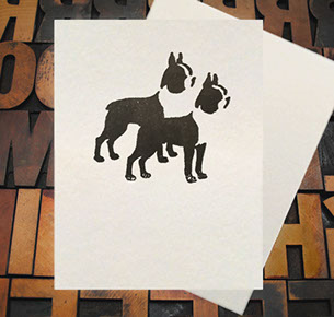 Letterpress Card with an image of two boston terriers