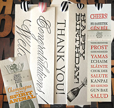 Letterpress Wine and Gift Tags featuring various sayings