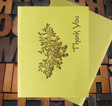 Letterpress Card with an image of a bundle of twigs with the text, "Thank You"