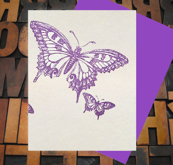 Letterpress Card with an image of purple butterflies