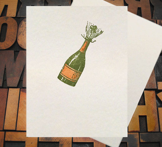 Letterpress Card with image of popping champagne bottle