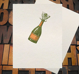 Letterpress Card with image of popping champagne bottle
