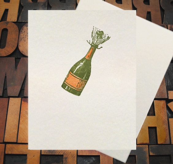 Letterpress Card with an image of a champagne bottle popping