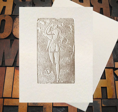 Letterpress Card with an image of a nude woman in nature