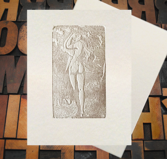 Letterpress Card with an image of a nude woman in nature