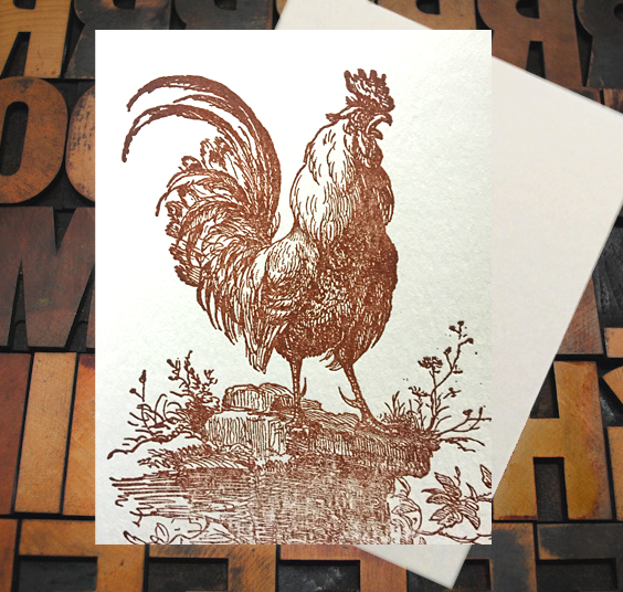 Letterpress Card with an image of a rooster 