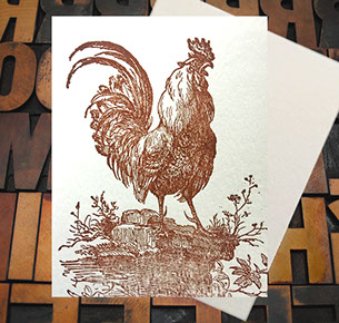 Letterpress Card with an image of a rooster 