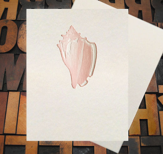 Letterpress Card with an image of a pink conch shell