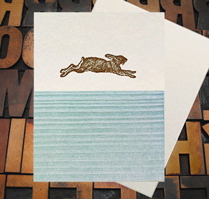 Letterpress Card with an image of a running rabbit