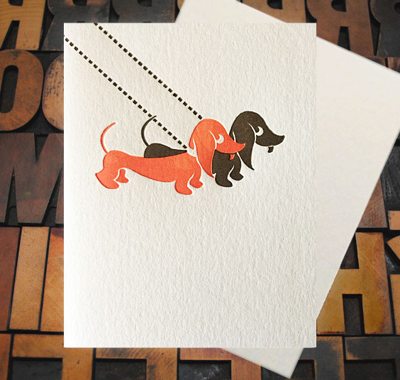 Letterpress Card with an image of a two dachshunds