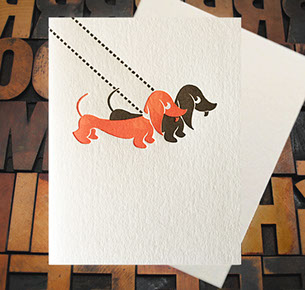 Letterpress Card with an image of a two dachshunds