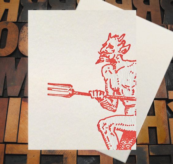 Letterpress Card with an image a devil with a pitchfork