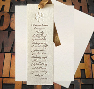 Letterpress Card with the text, "It came to me that every time I lose a dog, they take a piece of my heart with them..."