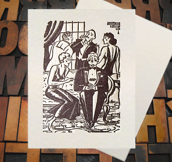 Letterpress Card with an image of a gathering of party people
