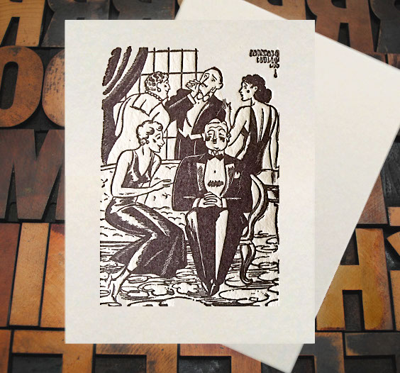Letterpress Card with an image of a gathering of party people