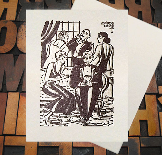 Letterpress Card with an image of a gathering of party people