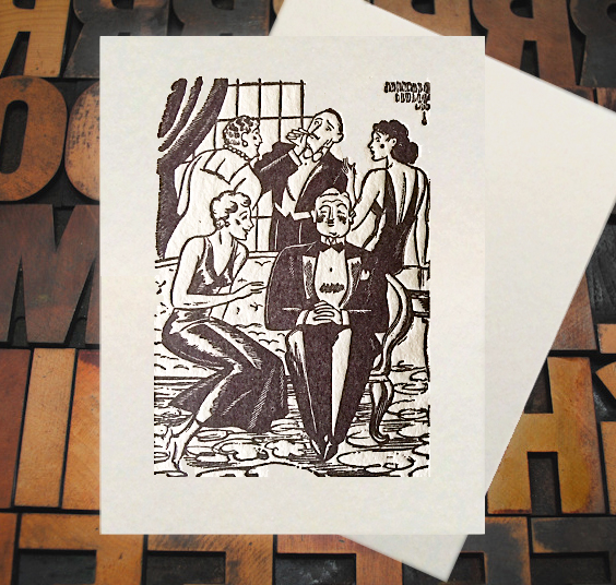 Letterpress Card with an image of a gathering of party people