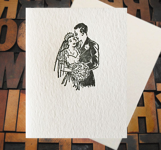 Letterpress Card with an image of a bride and groom