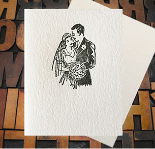Letterpress Card with an image of a bride and groom