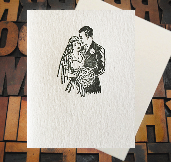 Letterpress Card with an image of a bride and groom