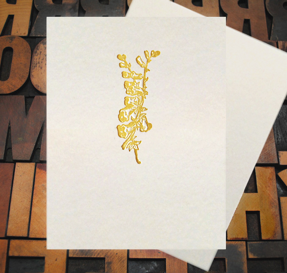 Letterpress Card with an image of a foxglove stem