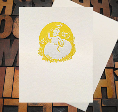 Letterpress Card with an image of a baby popping out of an eggshell