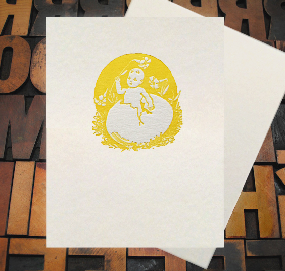 Letterpress Card with an image of a baby popping out of an eggshell