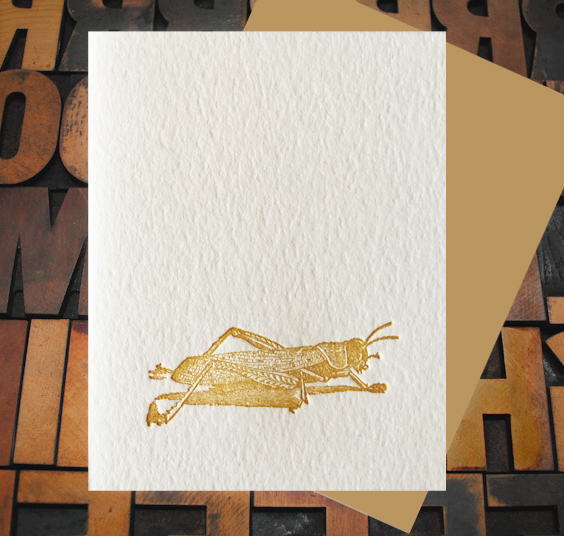 Letterpress Card with an image of a grasshopper