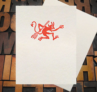 Letterpress Card with an image of a little devil gremlin guy