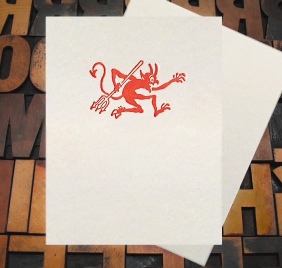 Letterpress Card with an image of a little devil gremlin guy