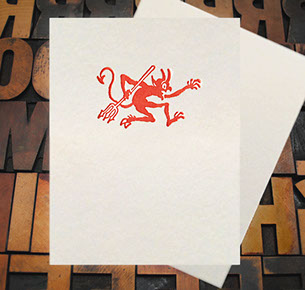 Letterpress Card with an image of a little devil gremlin guy