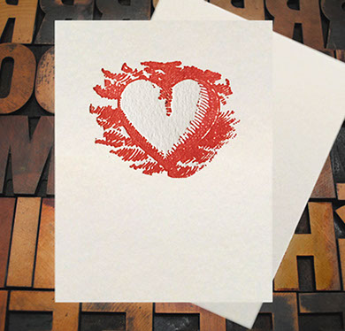 Letterpress Card with an image of a red heart with shading