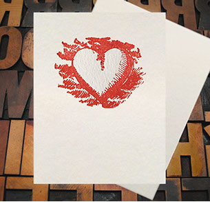 Letterpress Card with an image of a red heart with shading