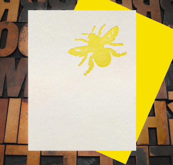 Letterpress Card with an image of a yellow honeybee