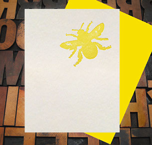 Letterpress Card with an image of a yellow honeybee